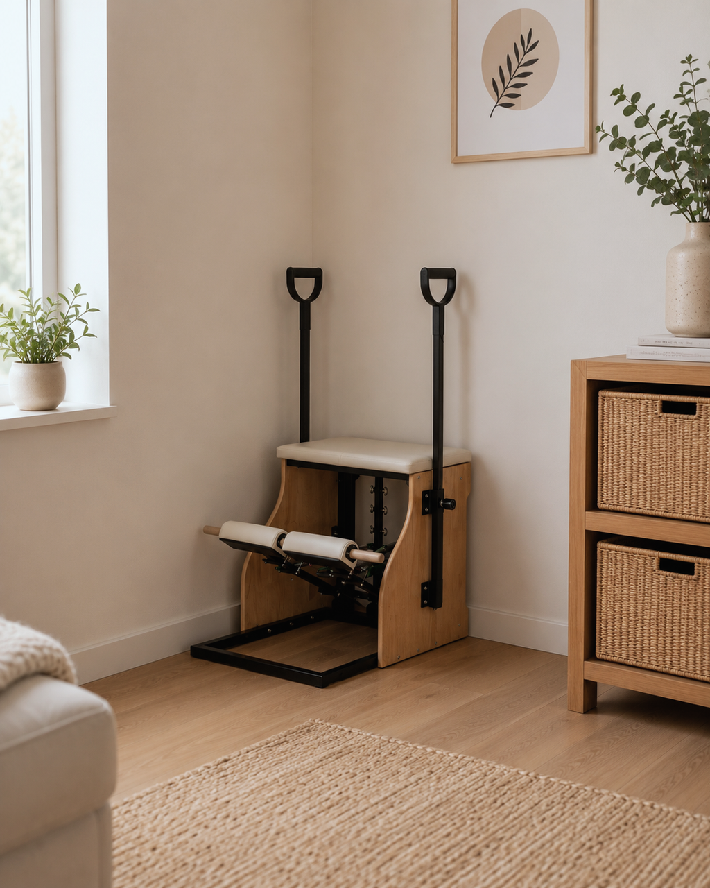 Chaise de Pilates, vue de face, coloris blanc, rangée